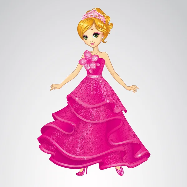 Beauty Cinderella In Pink Dress — Stock Vector