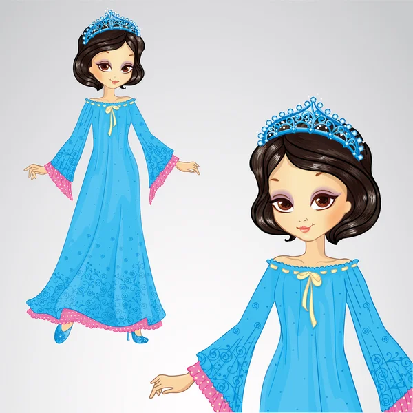 Princesa de belleza en vestido azul — Vector de stock