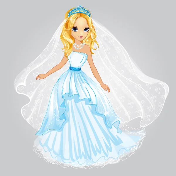 Belleza princesa rubia en vestido de novia — Vector de stock