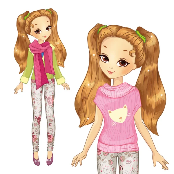 Cute Girl różowy sweter — Wektor stockowy