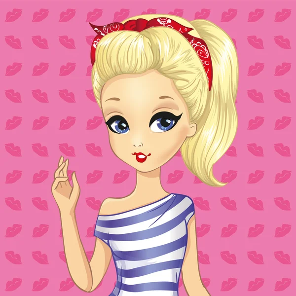 Pin Up maquillaje de estilo para niña — Vector de stock