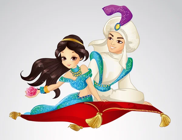 Aladdin och prinsessan av Flygande mattan — Stock vektor