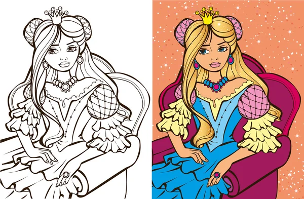 Libro para colorear de la princesa rubia — Vector de stock