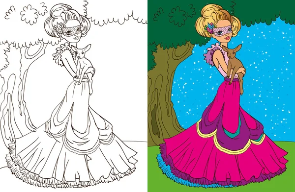 Livro de colorir da princesa na floresta —  Vetores de Stock