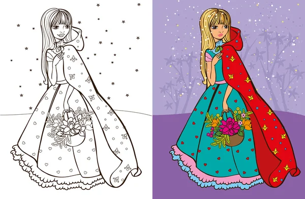 Livre de coloriage de fille en manteau rouge — Image vectorielle