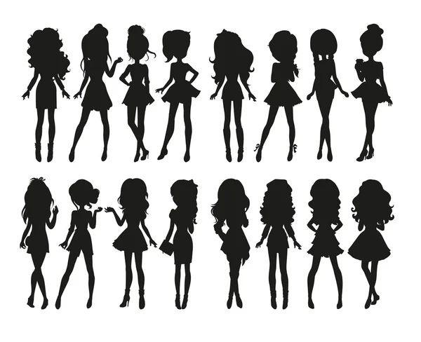 Collection Of Girl Silhouettes — Stock Vector
