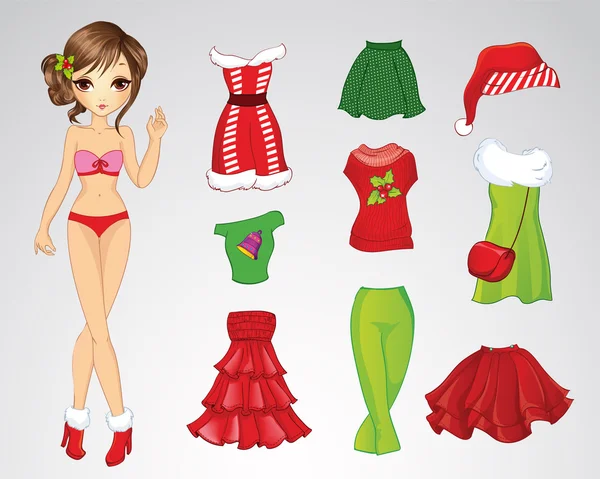 Papel Navidad morena muñeca — Vector de stock