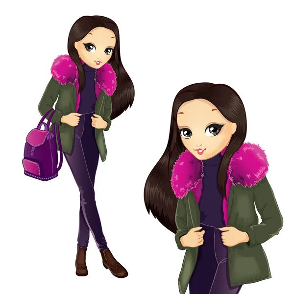 Pembe kürk paltolu kız moda