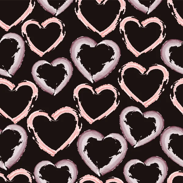 Coeurs Aquarelle Sur Fond Noir Modèle Saint Valentin Fête Des — Image vectorielle
