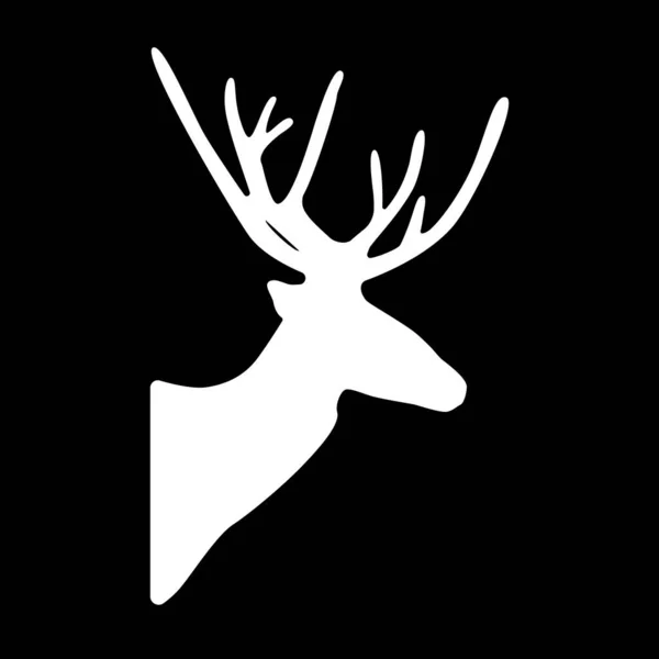 White Silhouette Deer Black Background Vector Illustration — Stock Vector