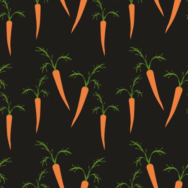 Havuçlu kusursuz desen. Giysiler, tekstil tasarımları, arka plan. Koyu arkaplan.