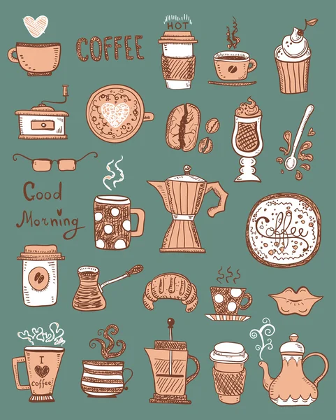 Tè e caffè Doodles — Vettoriale Stock