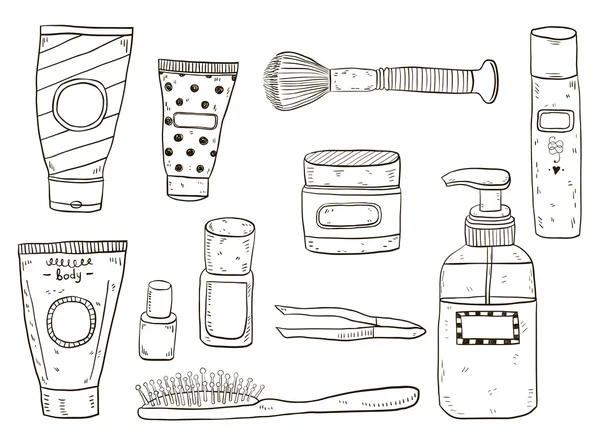 Cosmetica doodle set — Stockvector