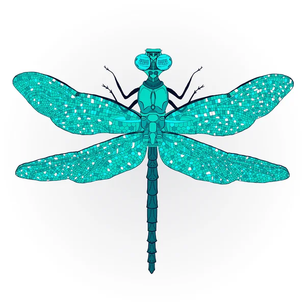 Blue Dragonfly on White — Stock vektor