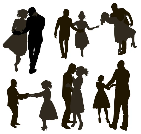 Conjunto de siluetas de gente bailando — Archivo Imágenes Vectoriales