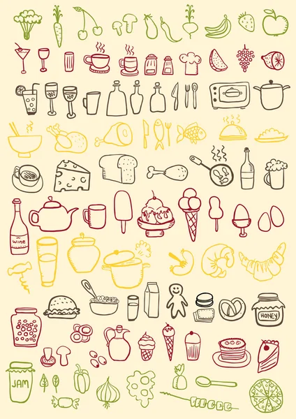 Voedsel doodle pictogrammen — Stockvector