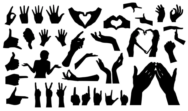 Set di silhouette mani — Vettoriale Stock