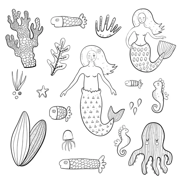 Conjunto de ilustrações marinhas —  Vetores de Stock