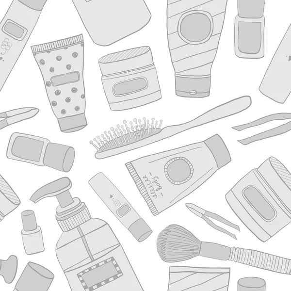 Cosmetica doodle naadloze patroon — Stockvector
