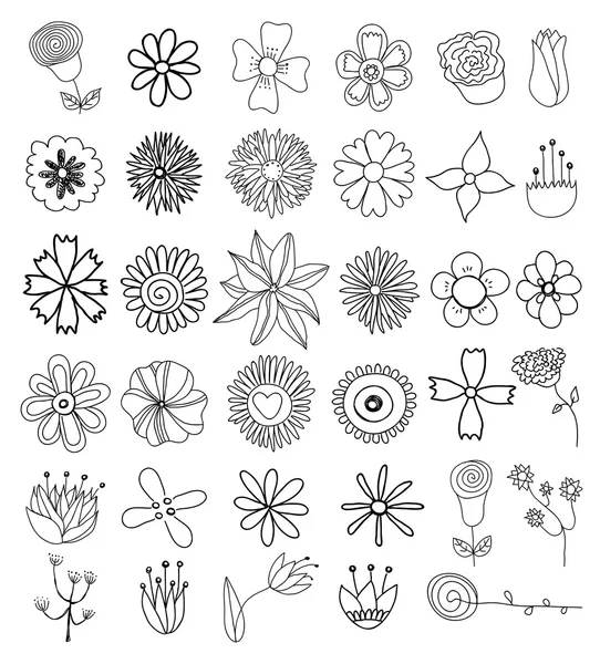 Uppsättning av blommor doodles — Stock vektor
