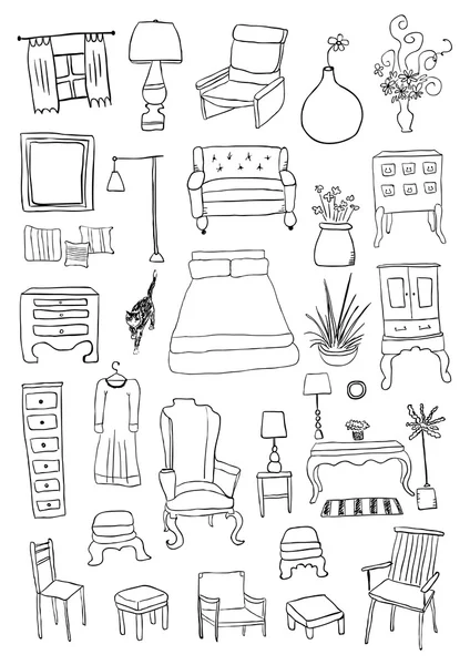 Muebles garabatos iconos — Vector de stock