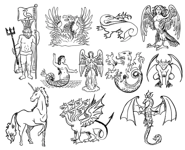 Créatures mythologiques icônes — Image vectorielle