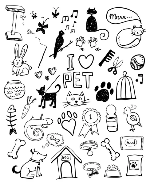 Mascotas Doodles icono — Archivo Imágenes Vectoriales