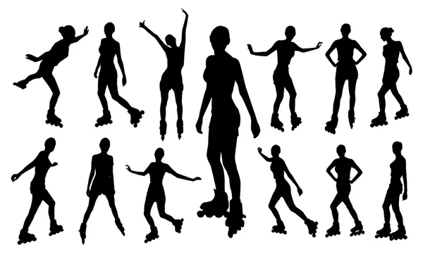 Silhouettes of roller girl — Stock Vector