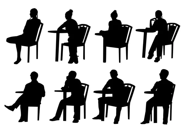 Sedící lidé siluety — Stockový vektor