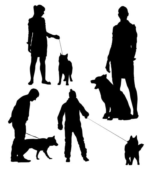 Menschen gehen mit Hunden spazieren — Stockvektor