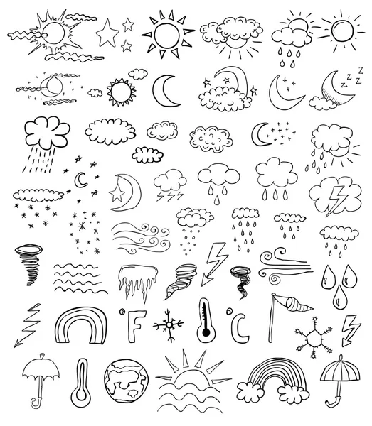 Símbolos meteorológicos Iconos — Archivo Imágenes Vectoriales