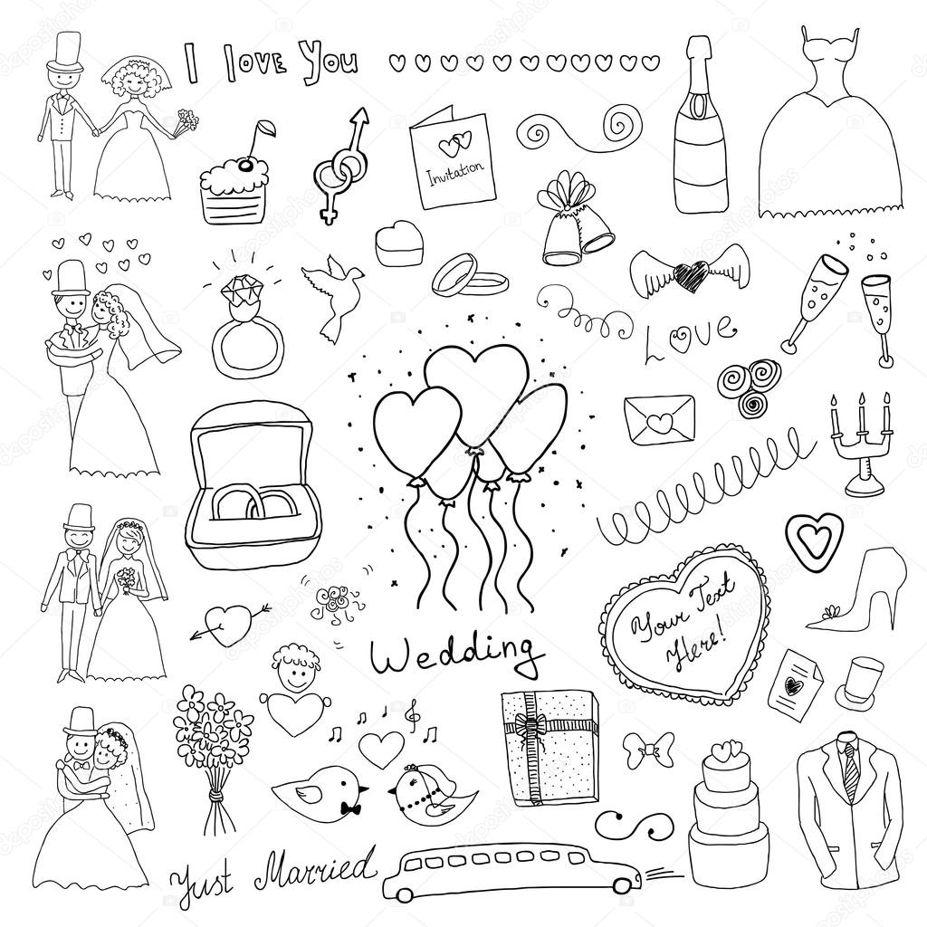 Set of wedding symbols and signs Stock Vector by ©orfeev 119543784