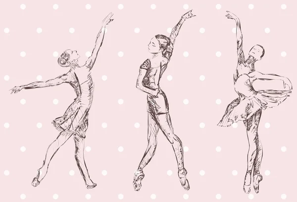 Hand drawn Pretty Ballet dancers — Stock Vector