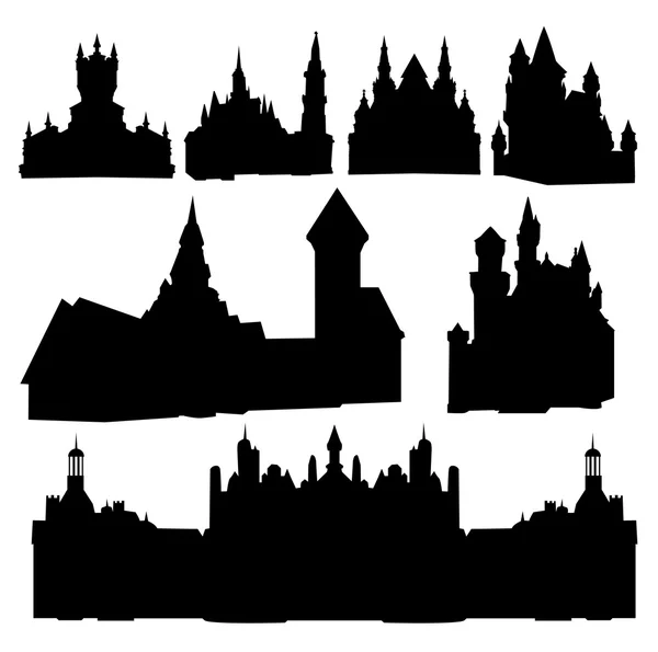 Ensemble de silhouettes de châteaux — Image vectorielle