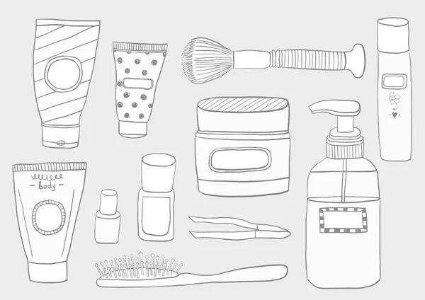Cosmetica doodle set — Stockvector