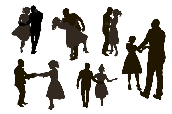 Dancing people silhouettes set — Stock Vector