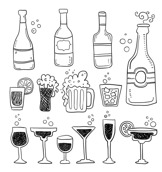 Conjunto de doodles de álcool — Vetor de Stock