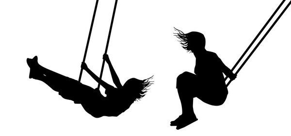 Girls on a swing silhouettes