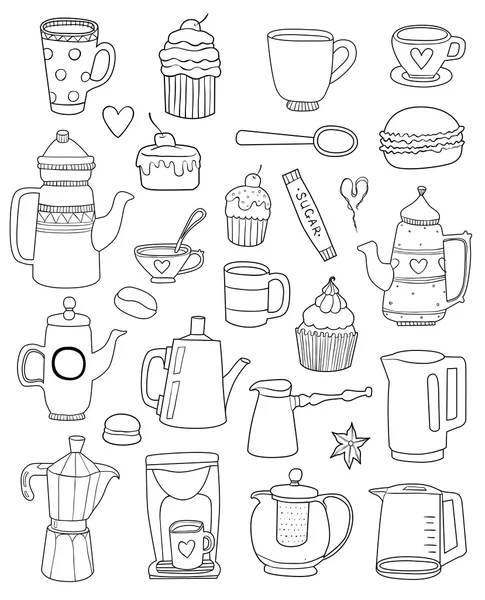 Set de iconos de té, café y postres — Vector de stock