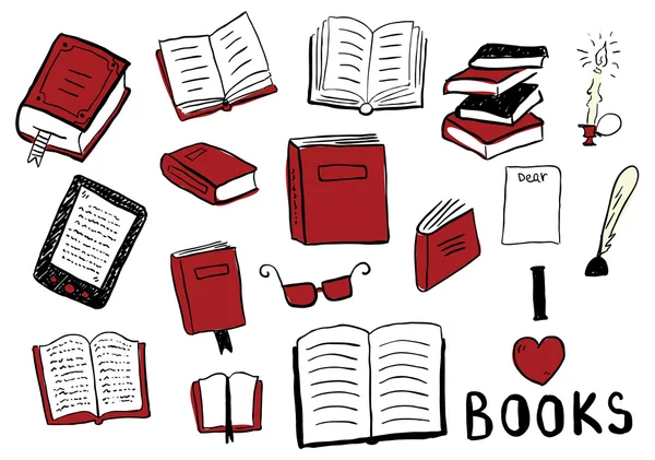 Conjunto de livros doodles —  Vetores de Stock