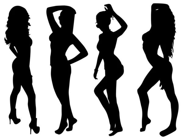 Posando siluetas de mujer — Vector de stock