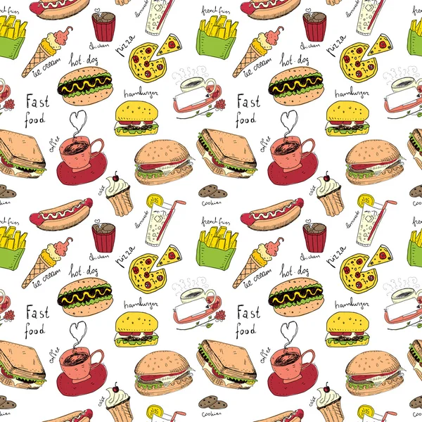 Doodles fast food . — Vettoriale Stock