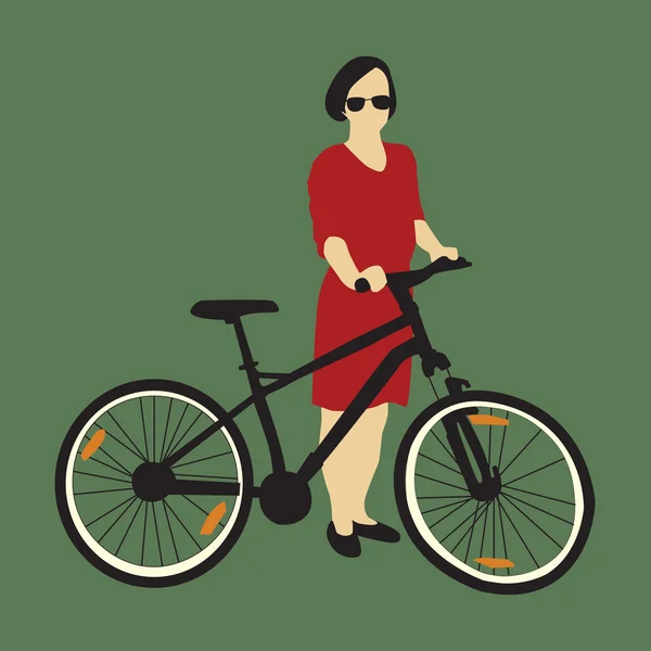 Chica con bicicleta — Vector de stock