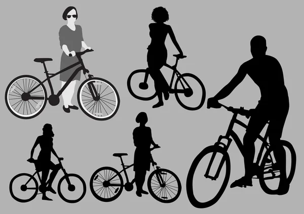Bicyclists Silhouettes — Stock Vector