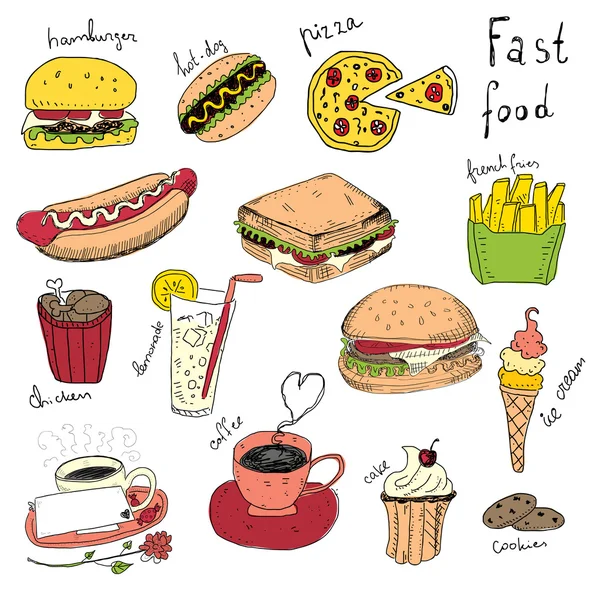 Doodles de fast food — Vetor de Stock