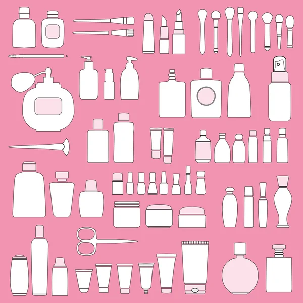 Produtos cosméticos diferentes para cuidados pessoais — Vetor de Stock