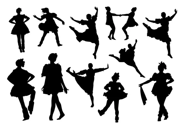 Bailarinas folclóricas siluetas — Vector de stock