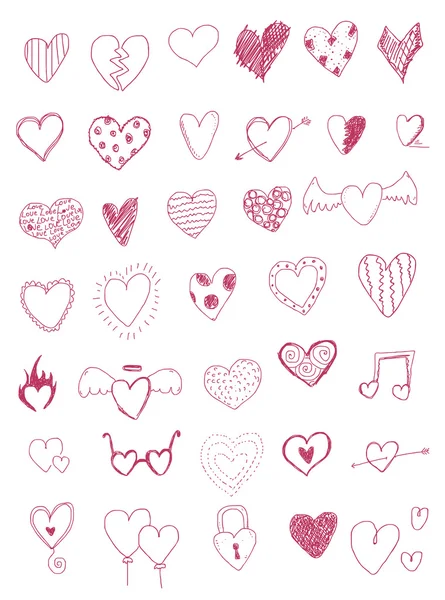 Hjärtan doodles set — Stock vektor