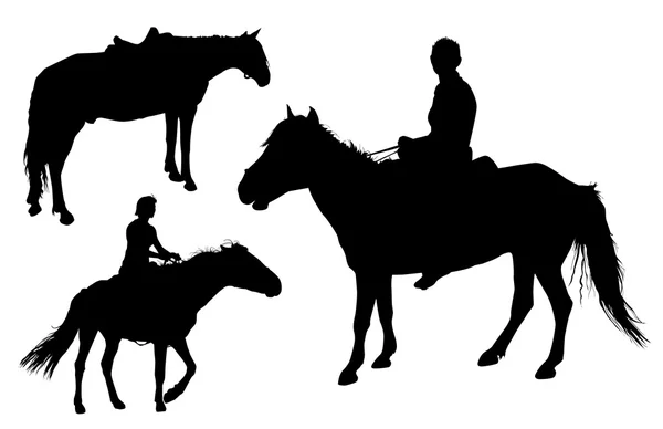 İnsanlar atlar siluetleri üzerinde — Stok Vektör