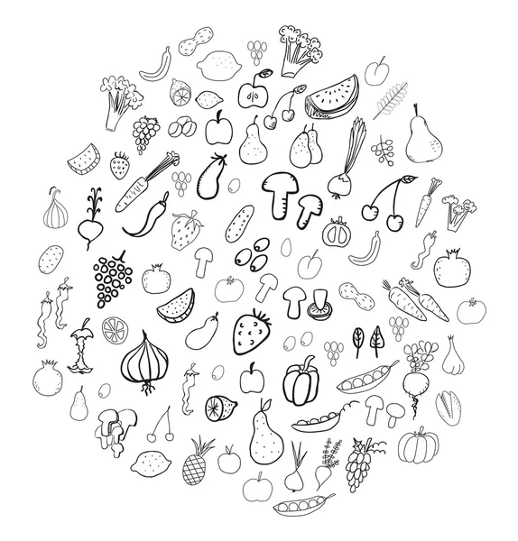 Groente- en fruitsector doodles — Stockvector